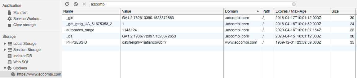 Cookie example in chrome dev tool